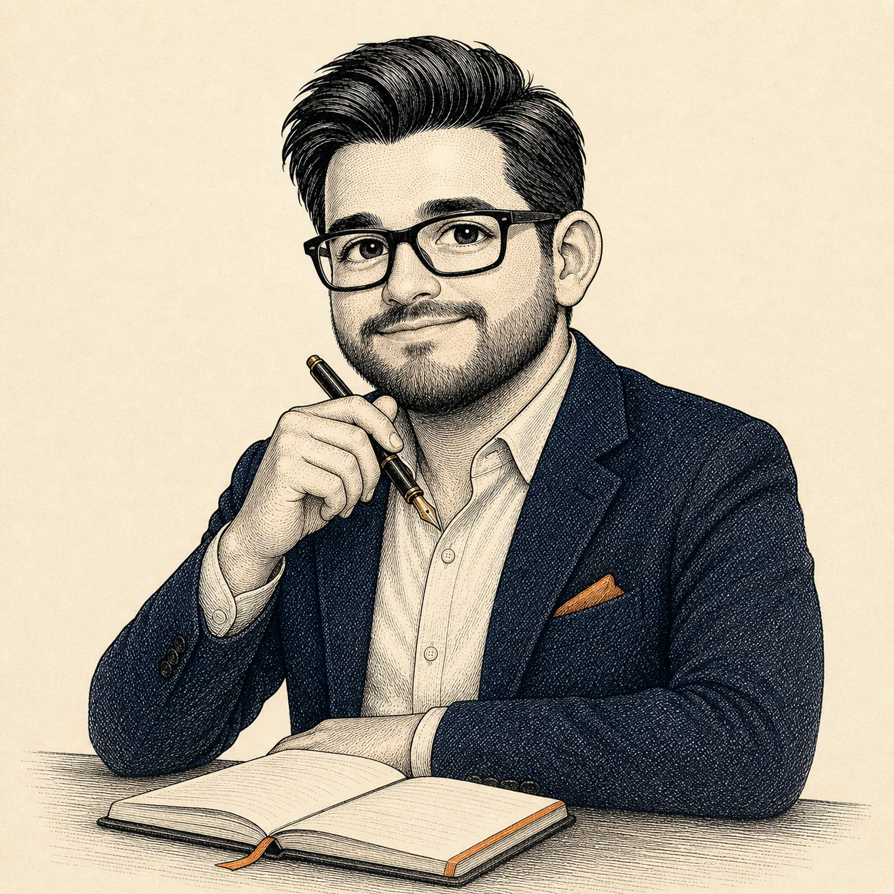 Francisco Belgodere — retrato editorial en su mesa de trabajo